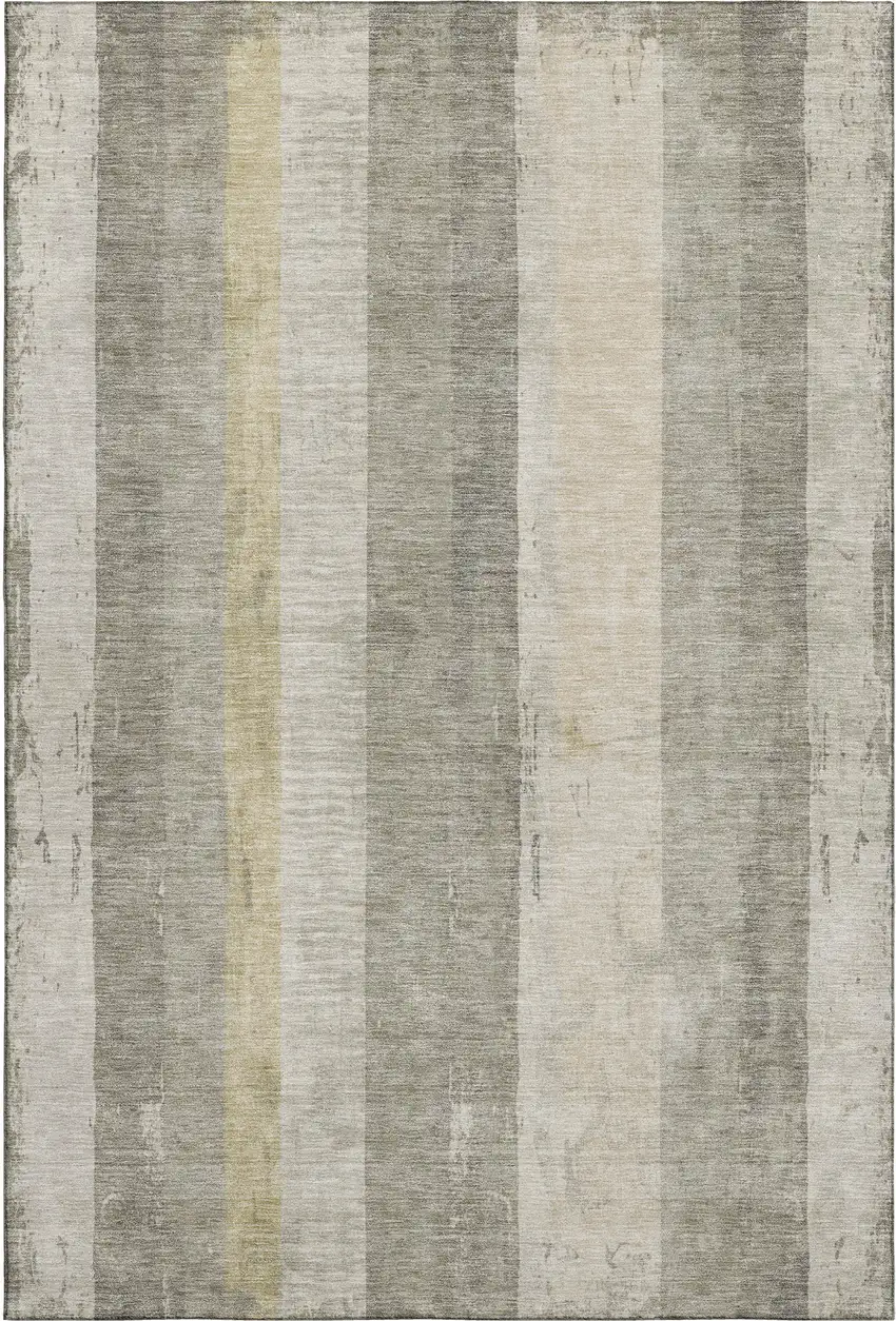 Taupe Beige And Tan Striped Washable Area Rug With UV Protection Photo 3