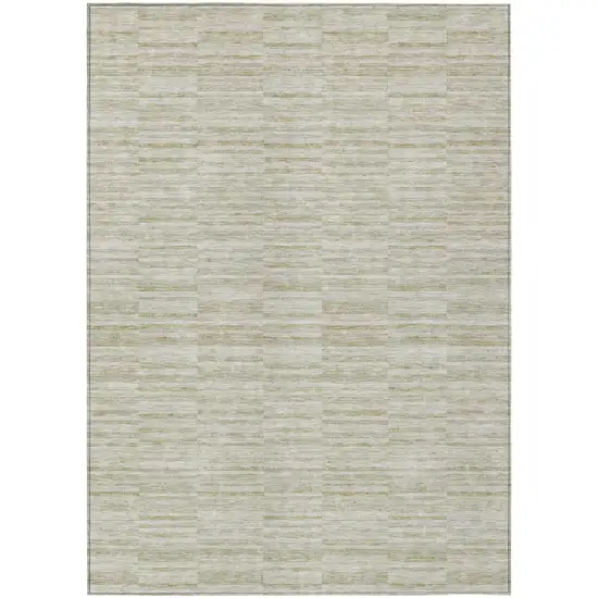 Taupe Beige And Tan Striped Washable Indoor Outdoor Area Rug Photo 2
