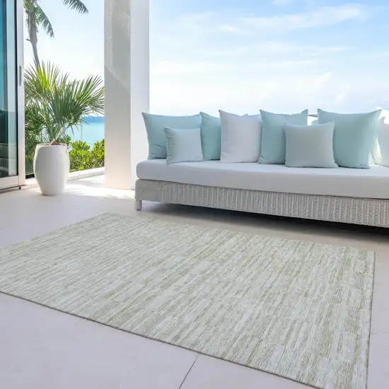 Taupe Beige And Tan Striped Washable Indoor Outdoor Area Rug Photo 8