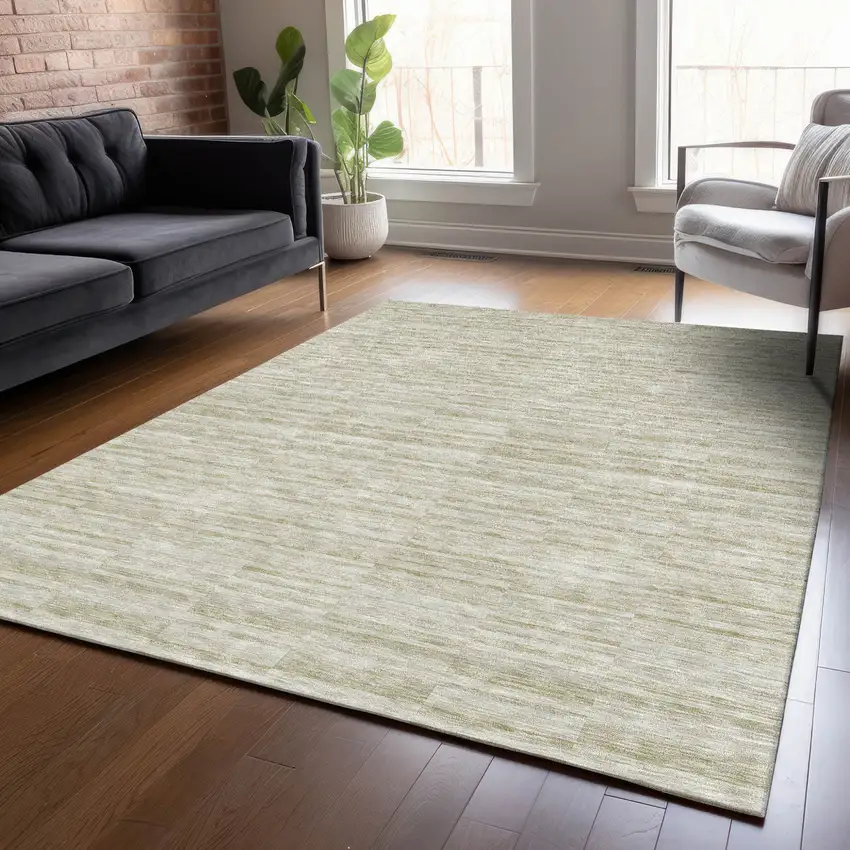 Taupe Beige And Tan Striped Washable Indoor Outdoor Area Rug Photo 9