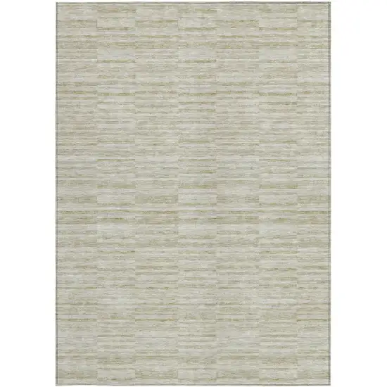 Taupe Beige And Tan Striped Washable Indoor Outdoor Area Rug Photo 7