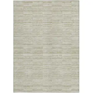 Photo of Taupe Beige And Tan Striped Washable Indoor Outdoor Area Rug
