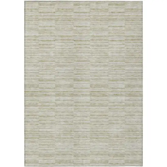Taupe Beige And Tan Striped Washable Indoor Outdoor Area Rug Photo 2