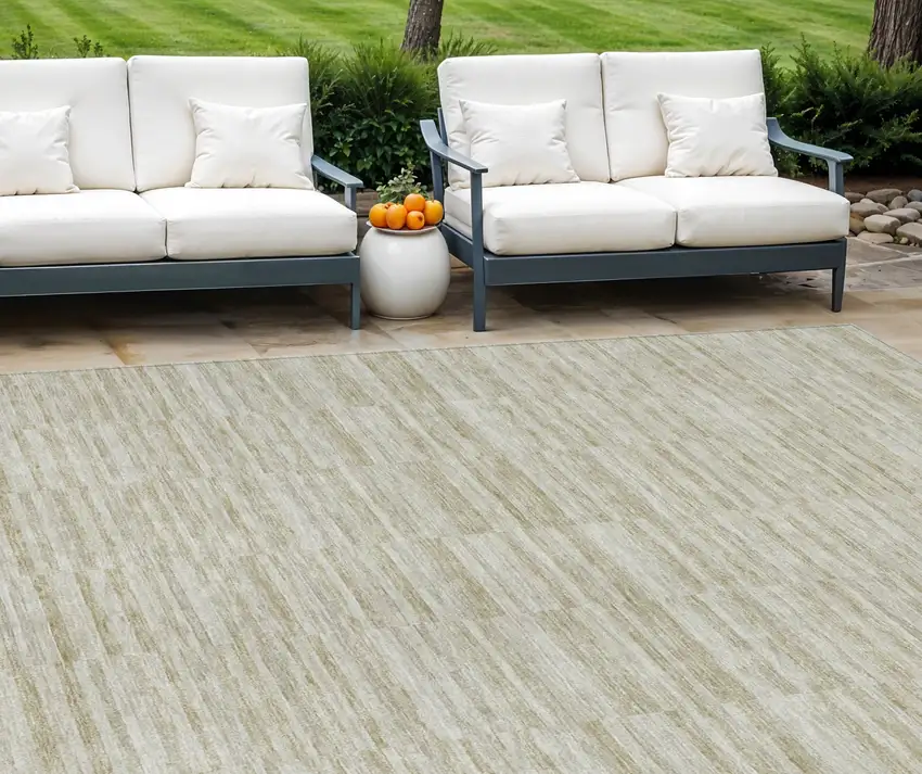 Taupe Beige And Tan Striped Washable Indoor Outdoor Area Rug Photo 1