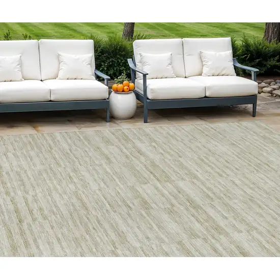 Taupe Beige And Tan Striped Washable Indoor Outdoor Area Rug Photo 1