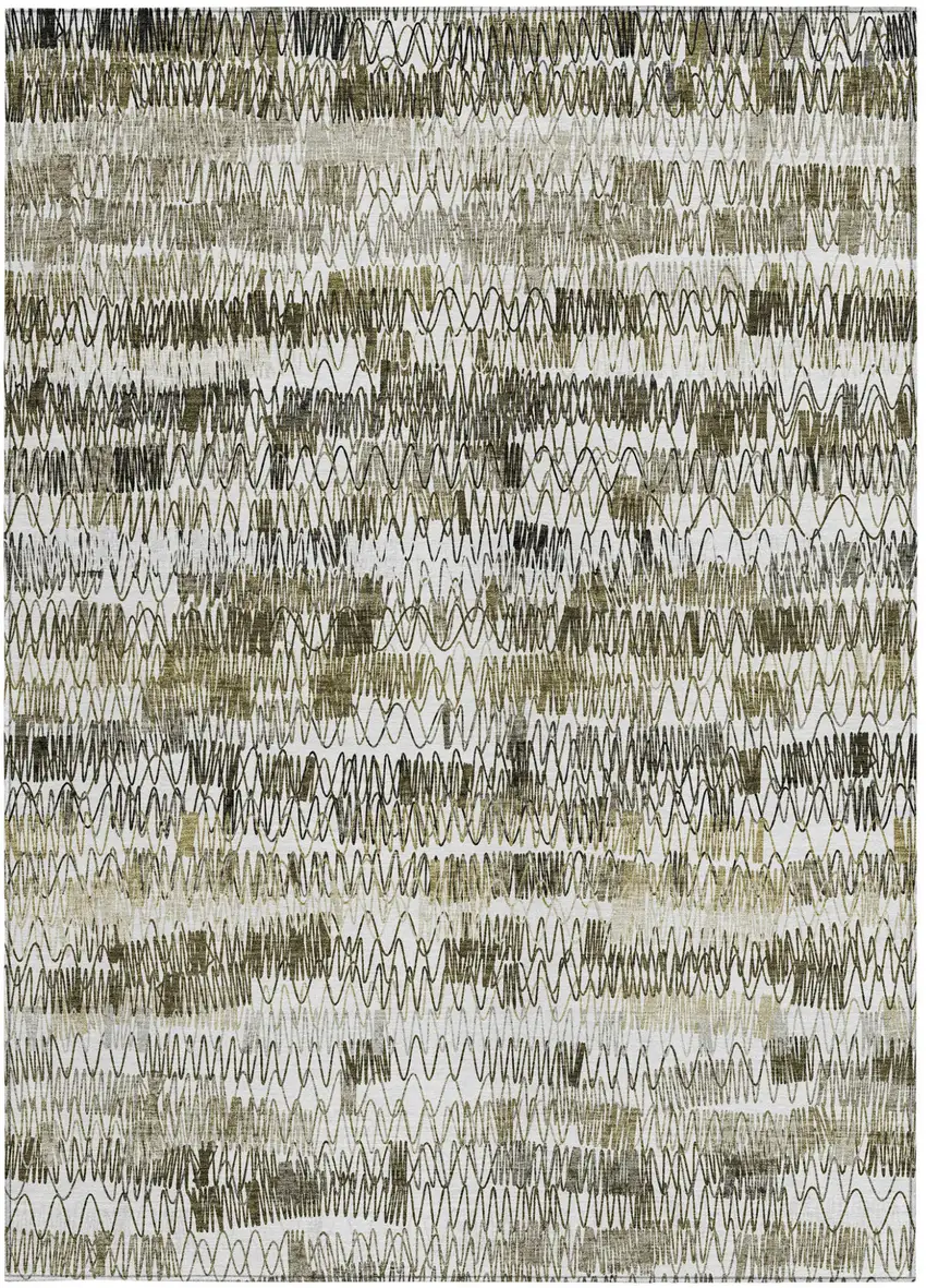 Taupe Beige And Tan Striped Washable Indoor Outdoor Area Rug Photo 6