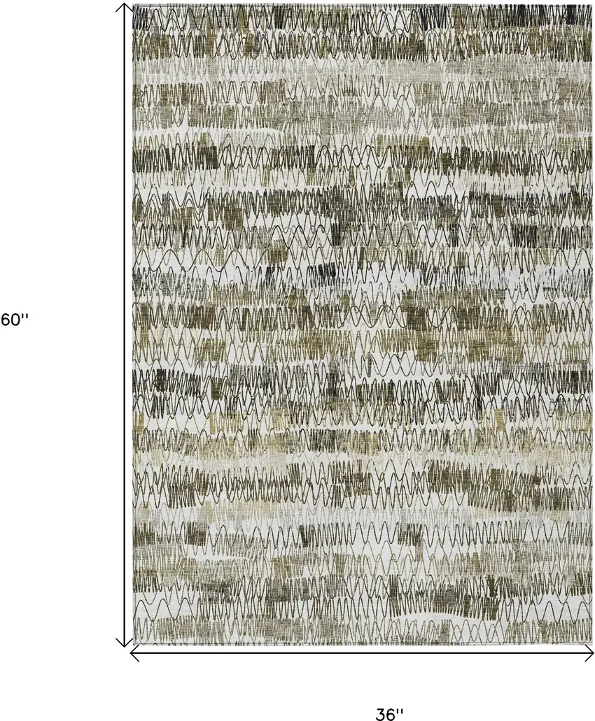 Taupe Beige And Tan Striped Washable Indoor Outdoor Area Rug Photo 3