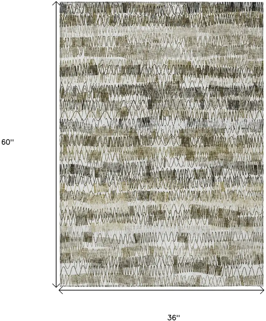 Taupe Beige And Tan Striped Washable Indoor Outdoor Area Rug Photo 3