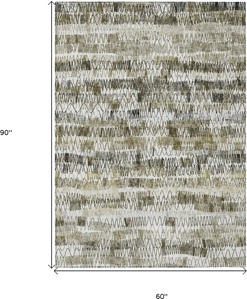 Taupe Beige And Tan Striped Washable Indoor Outdoor Area Rug Photo 3