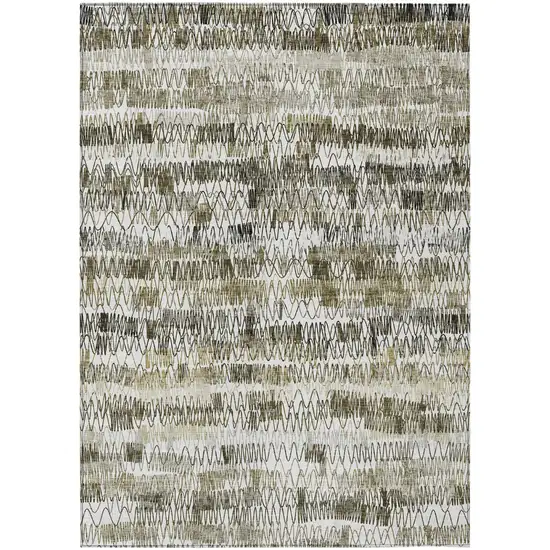 Taupe Beige And Tan Striped Washable Indoor Outdoor Area Rug Photo 2