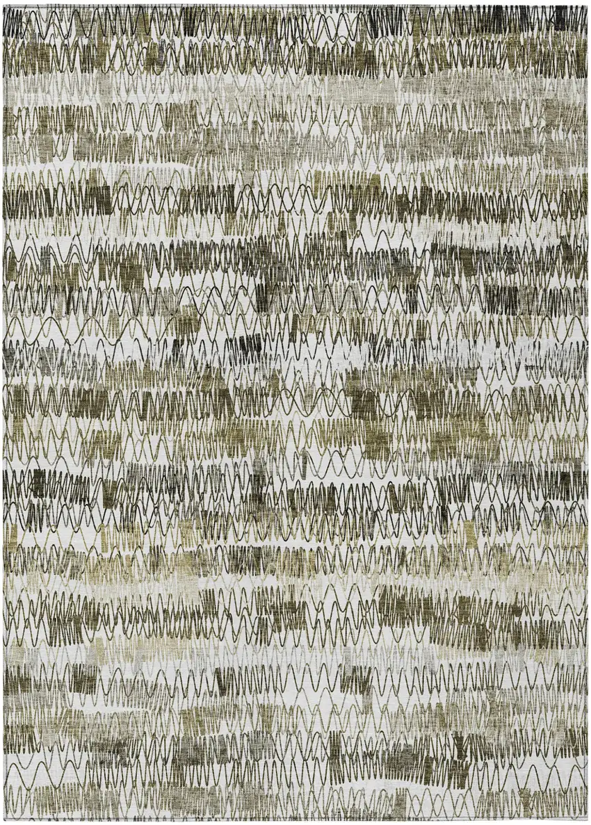 Taupe Beige And Tan Striped Washable Indoor Outdoor Area Rug Photo 2