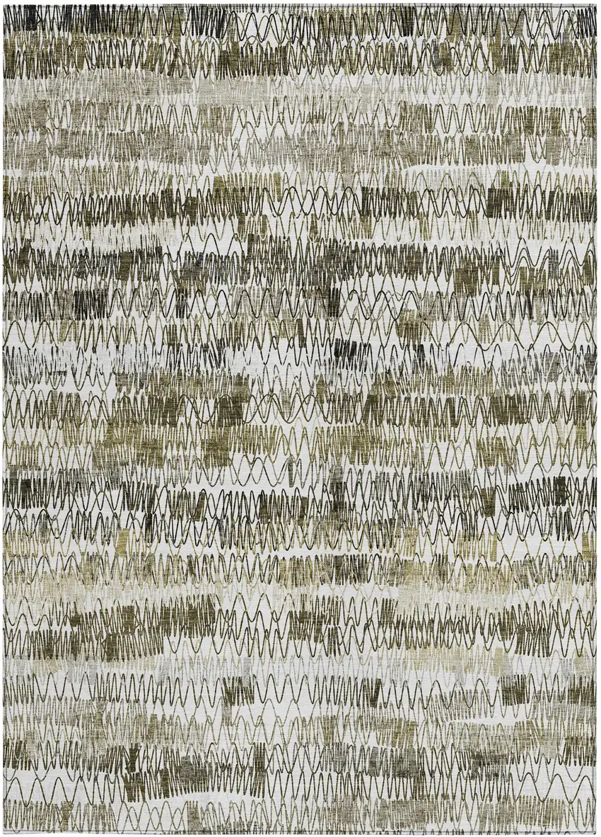 Taupe Beige And Tan Striped Washable Indoor Outdoor Area Rug Photo 6
