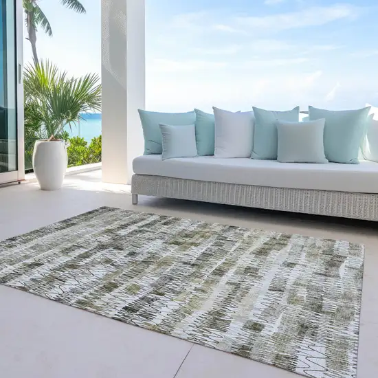 Taupe Beige And Tan Striped Washable Indoor Outdoor Area Rug Photo 7