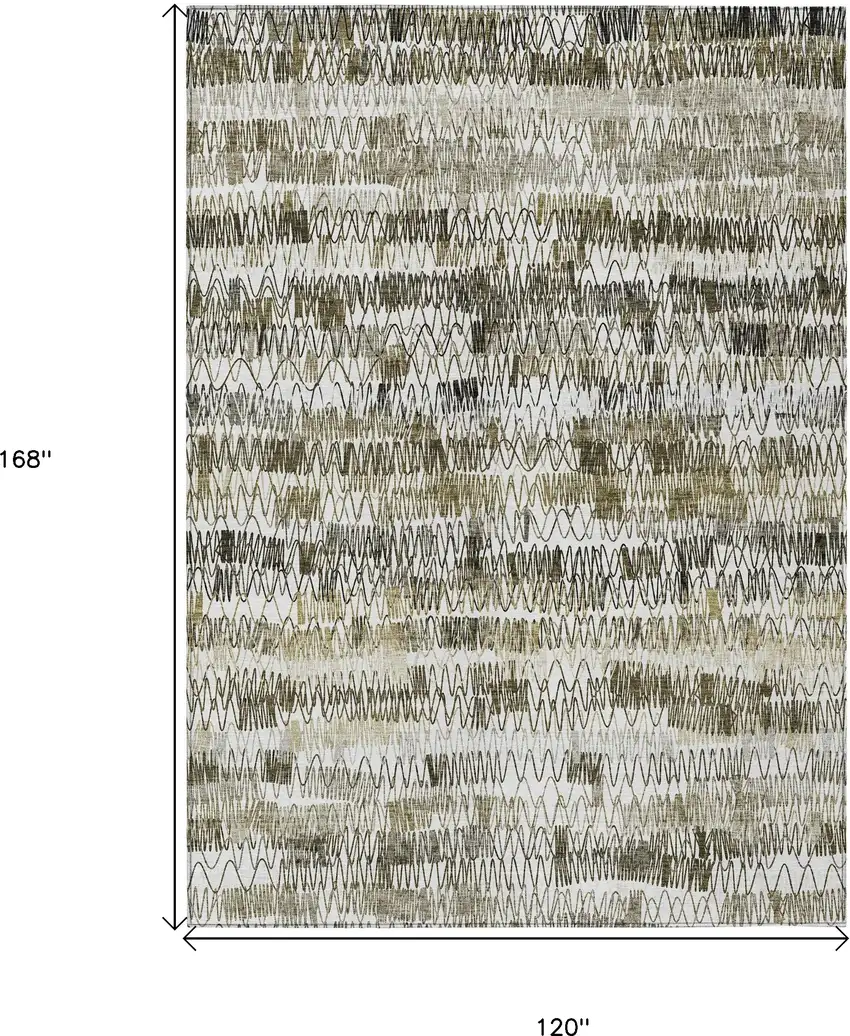 Taupe Beige And Tan Striped Washable Indoor Outdoor Area Rug Photo 3