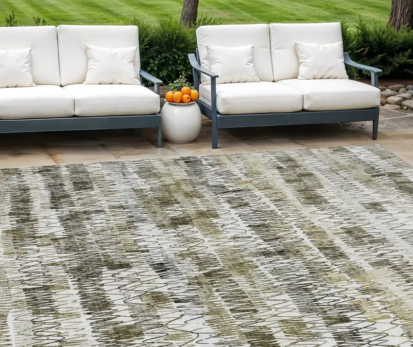 Taupe Beige And Tan Striped Washable Indoor Outdoor Area Rug Photo 1