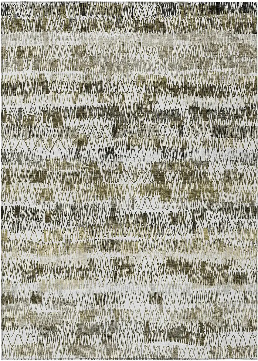 Taupe Beige And Tan Striped Washable Indoor Outdoor Area Rug Photo 2