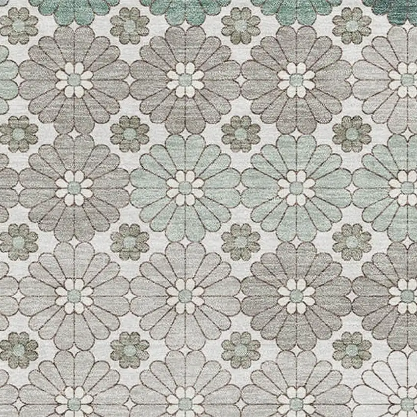 Taupe Beige And Teal Geometric Washable Area Rug With UV Protection Photo 2