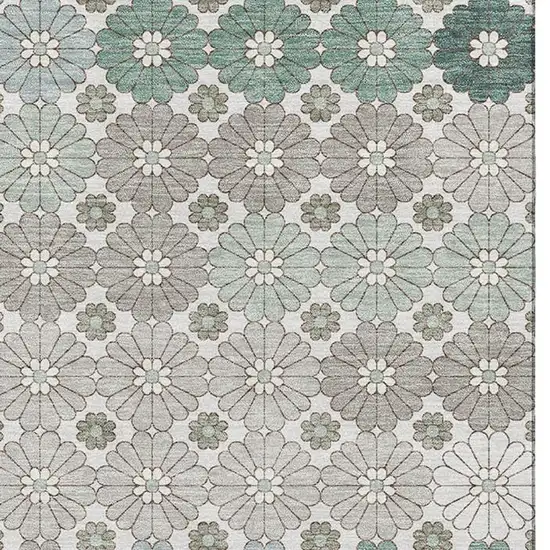 Taupe Beige And Teal Geometric Washable Area Rug With UV Protection Photo 3