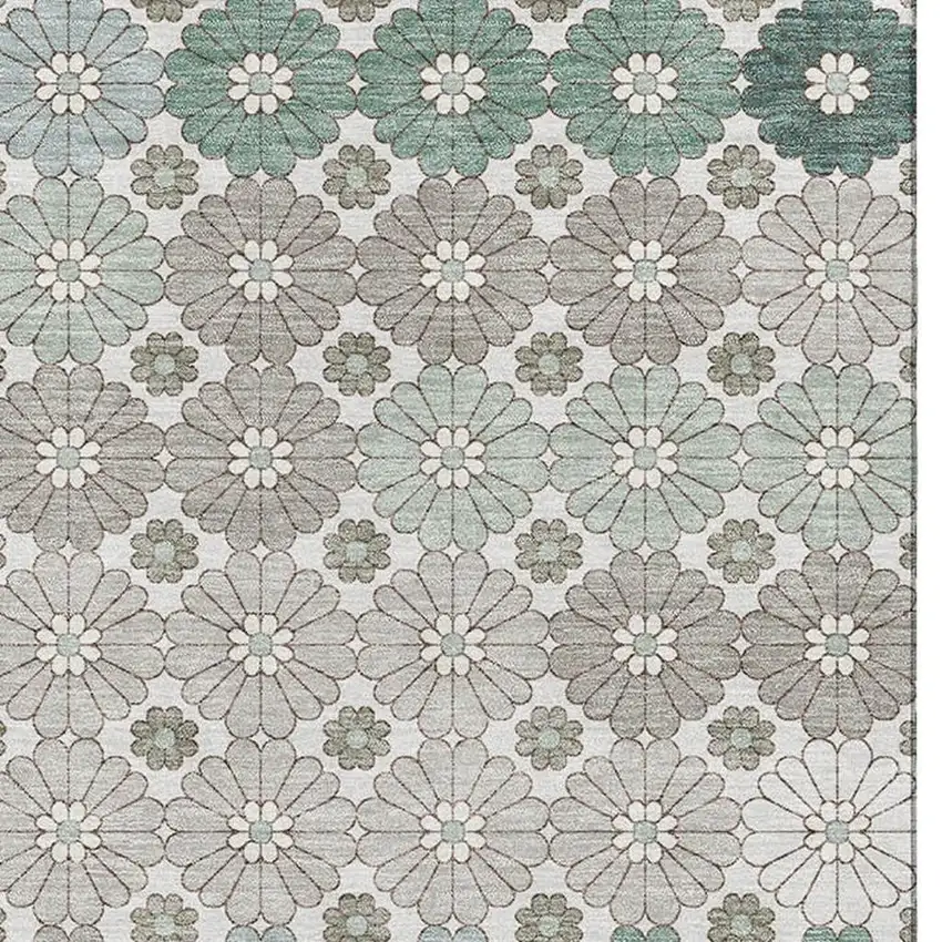 Taupe Beige And Teal Geometric Washable Area Rug With UV Protection Photo 3