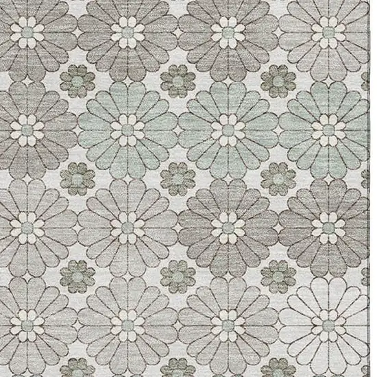 Taupe Beige And Teal Geometric Washable Area Rug With UV Protection Photo 2