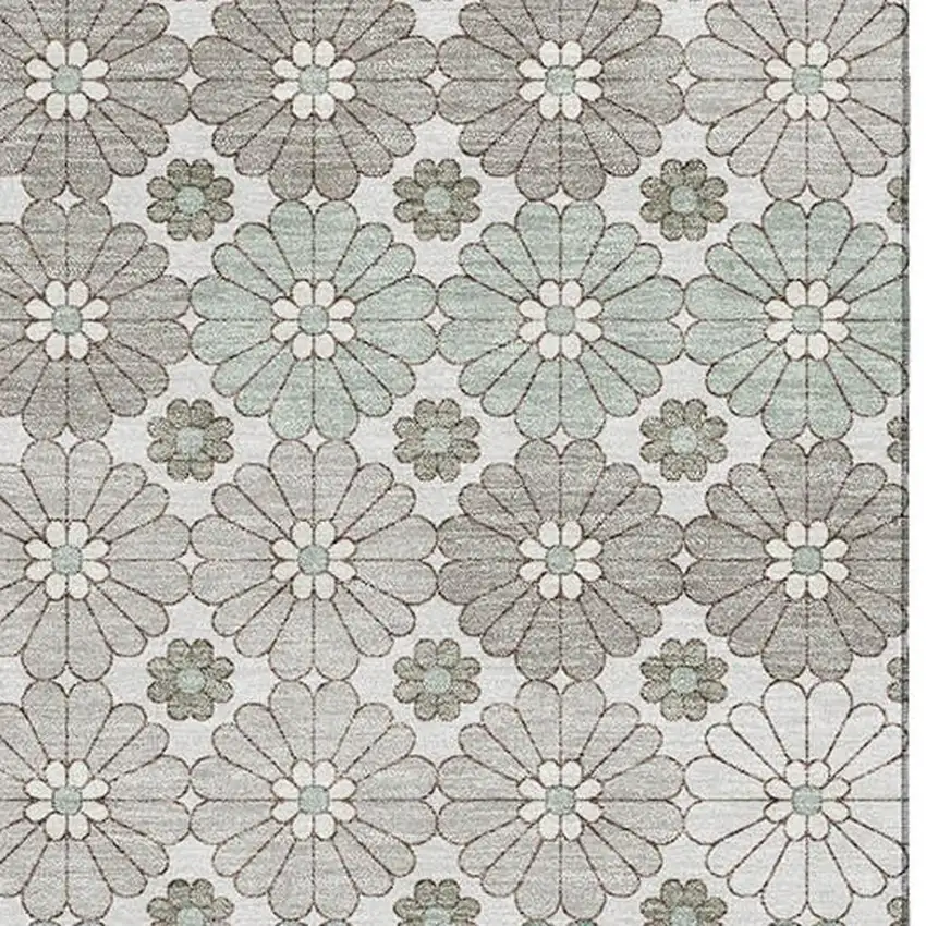 Taupe Beige And Teal Geometric Washable Area Rug With UV Protection Photo 2