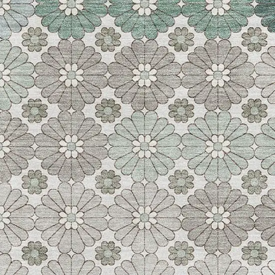 Taupe Beige And Teal Geometric Washable Area Rug With UV Protection Photo 2