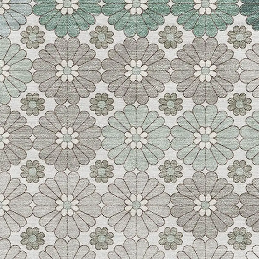 Taupe Beige And Teal Geometric Washable Area Rug With UV Protection Photo 2