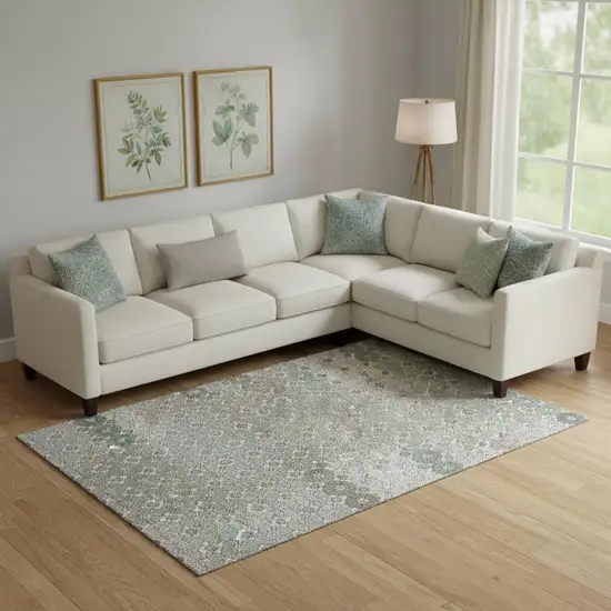 Taupe Beige And Teal Geometric Washable Area Rug With UV Protection Photo 2