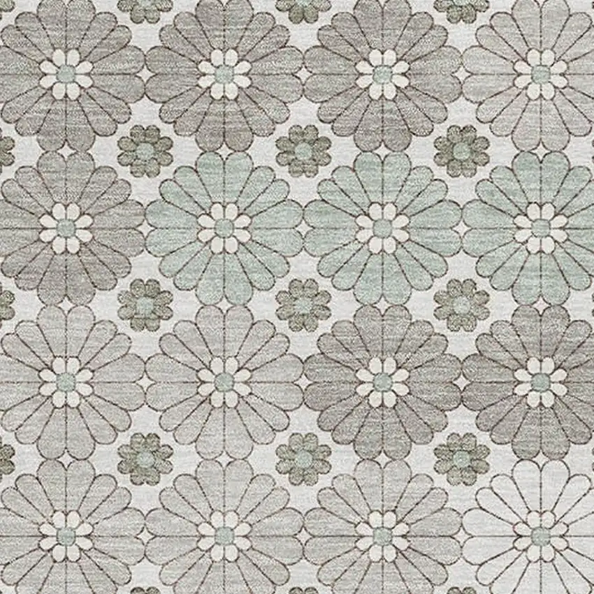 Taupe Beige And Teal Geometric Washable Area Rug With UV Protection Photo 2