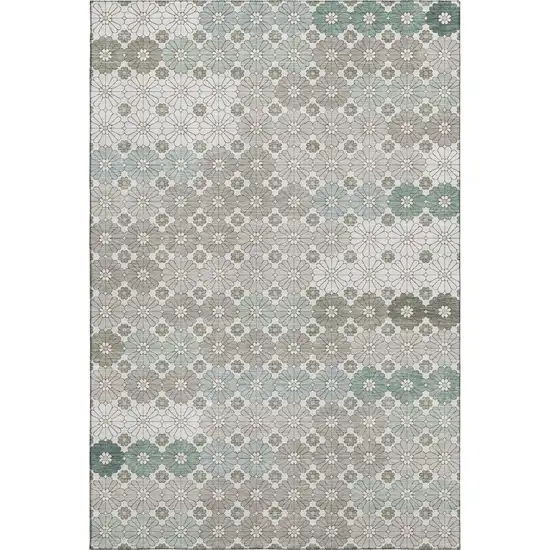 Taupe Beige And Teal Geometric Washable Area Rug With UV Protection Photo 1
