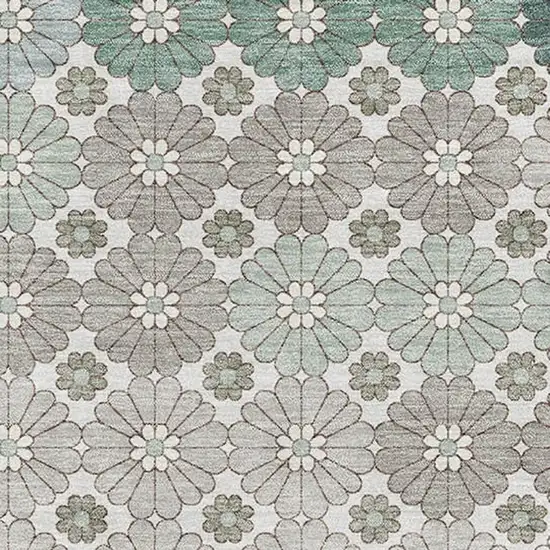 Taupe Beige And Teal Geometric Washable Area Rug With UV Protection Photo 2