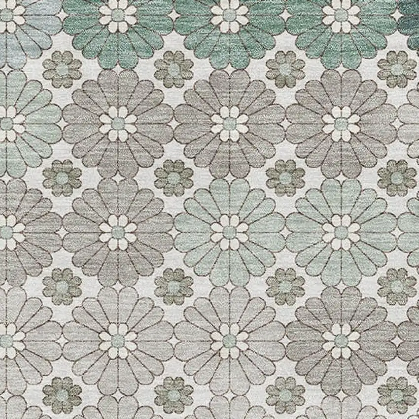 Taupe Beige And Teal Geometric Washable Area Rug With UV Protection Photo 2