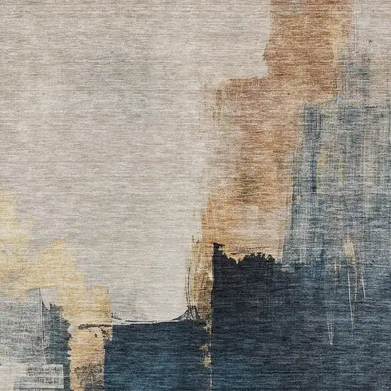 Taupe Black And Blue Abstract Washable Indoor Outdoor Area Rug Photo 6
