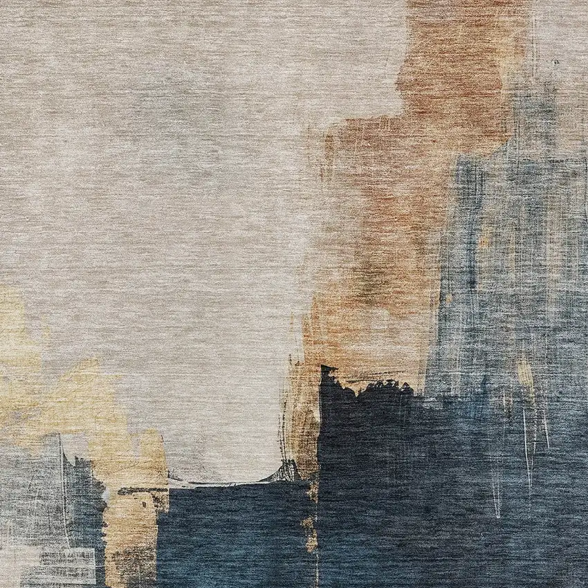 Taupe Black And Blue Abstract Washable Indoor Outdoor Area Rug Photo 6
