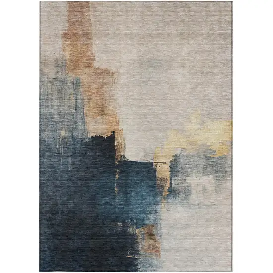 Taupe Black And Blue Abstract Washable Indoor Outdoor Area Rug Photo 7