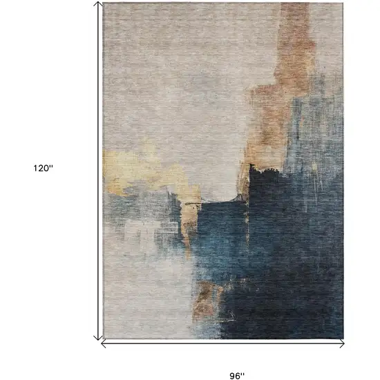 Taupe Black And Blue Abstract Washable Indoor Outdoor Area Rug Photo 8