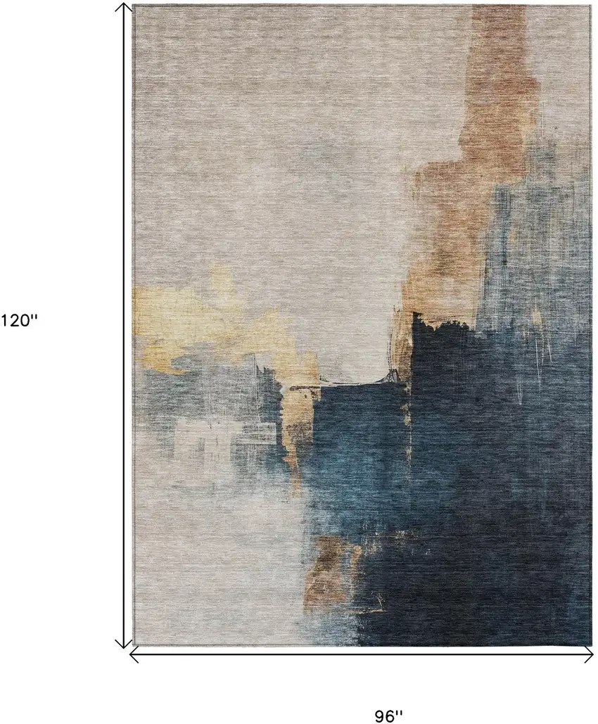 Taupe Black And Blue Abstract Washable Indoor Outdoor Area Rug Photo 8