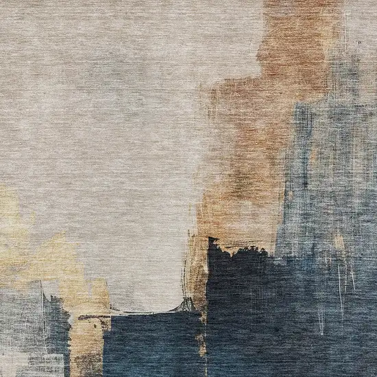Taupe Black And Blue Abstract Washable Indoor Outdoor Area Rug Photo 6