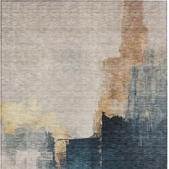 Taupe Black And Blue Abstract Washable Indoor Outdoor Area Rug Photo 7