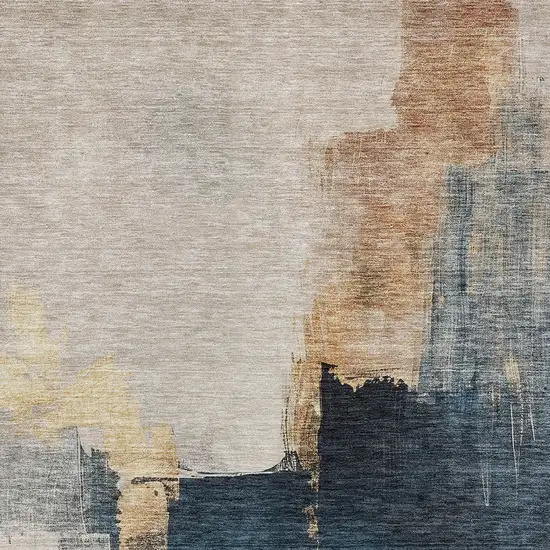 Taupe Black And Blue Abstract Washable Indoor Outdoor Area Rug Photo 6