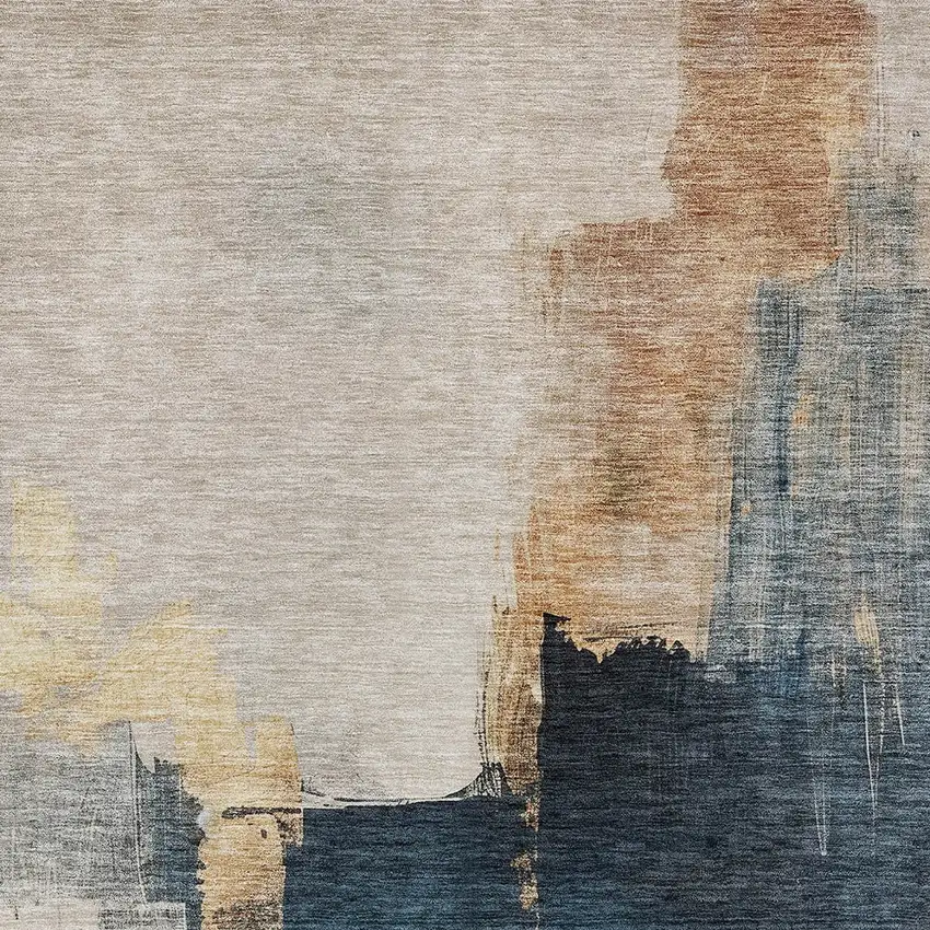 Taupe Black And Blue Abstract Washable Indoor Outdoor Area Rug Photo 6