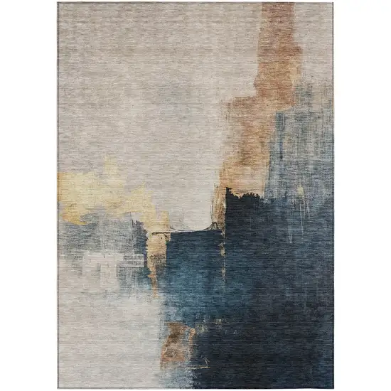 Taupe Black And Blue Abstract Washable Indoor Outdoor Area Rug Photo 2