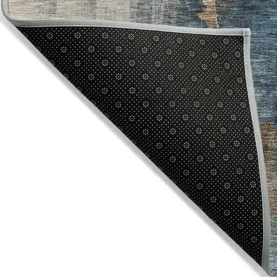 Taupe Black And Blue Abstract Washable Indoor Outdoor Area Rug Photo 3