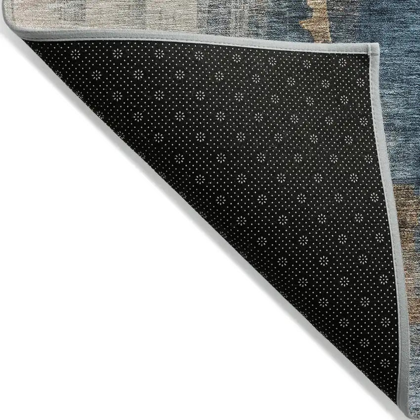 Taupe Black And Blue Abstract Washable Indoor Outdoor Area Rug Photo 3