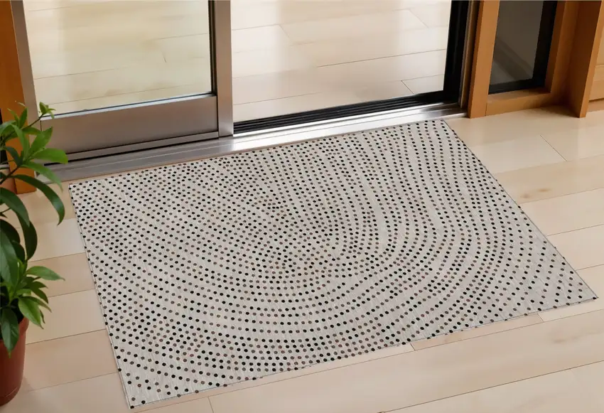 Taupe Black And Brown Polka Dot Washable Indoor Outdoor Area Rug Photo 1