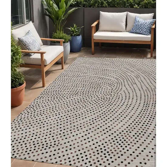 Taupe Black And Brown Polka Dot Washable Indoor Outdoor Area Rug Photo 1