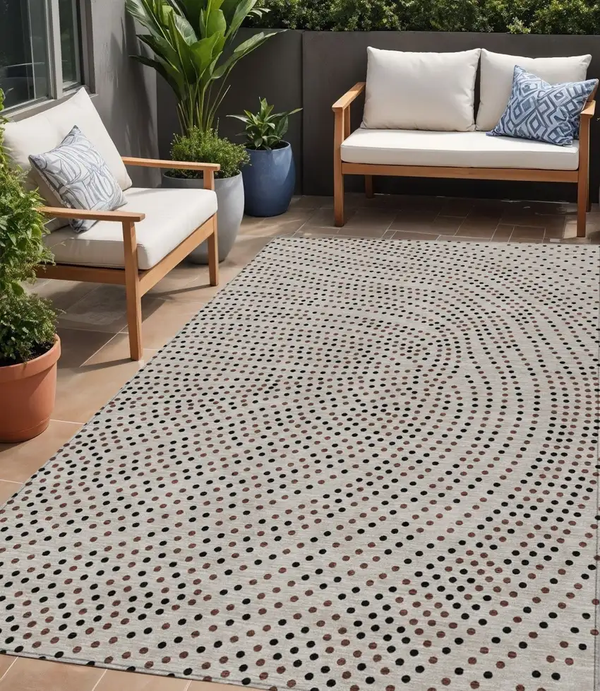 Taupe Black And Brown Polka Dot Washable Indoor Outdoor Area Rug Photo 1