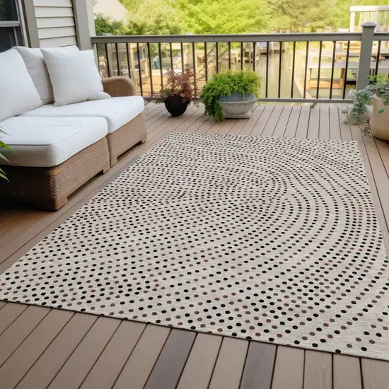 Taupe Black And Brown Polka Dot Washable Indoor Outdoor Area Rug Photo 9