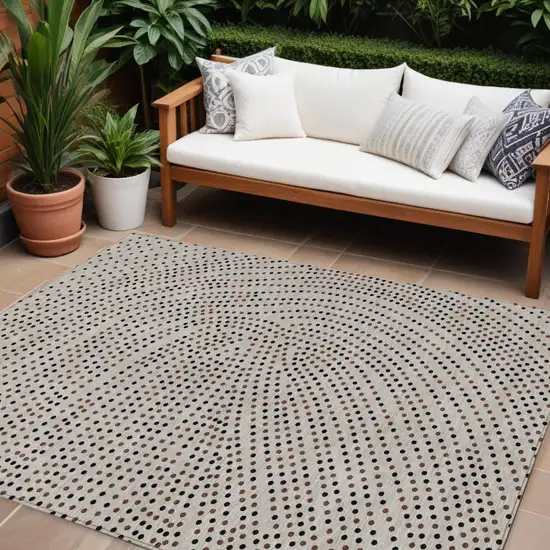 Taupe Black And Brown Polka Dot Washable Indoor Outdoor Area Rug Photo 1