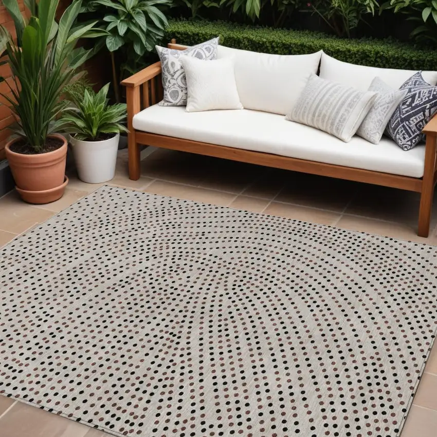 Taupe Black And Brown Polka Dot Washable Indoor Outdoor Area Rug Photo 1